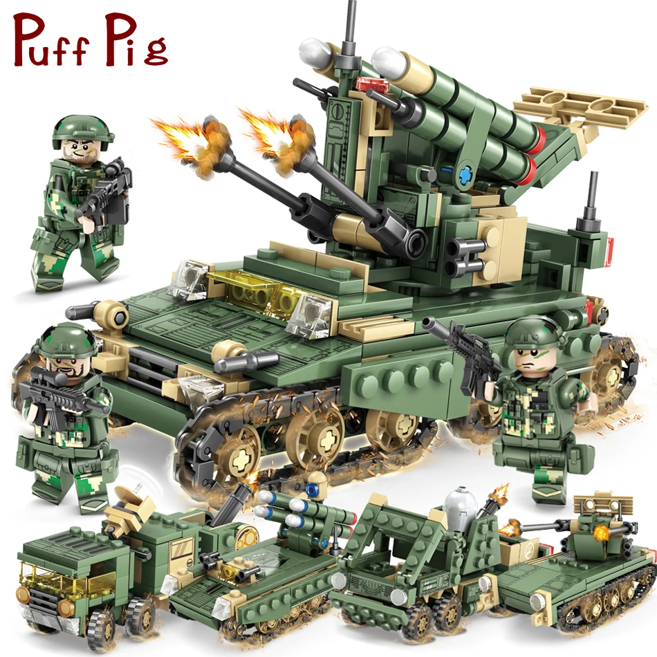

643PCS 4 IN 1 Military Force Battle Infantry Soldiers With Weapons Guns Building Blocks Compatible Legoed Army ww2 Children Toys