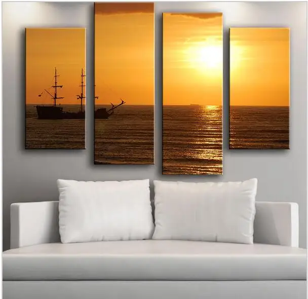 Новый продукт Маслом Настенная живопись 4 Шт./компл. закат или море Wall Art Picture For