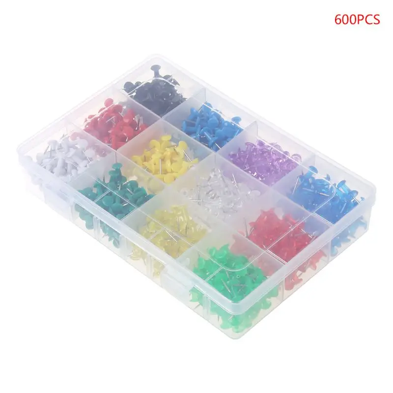 

600pcs/box Push Pins Drawing Cork Board Notice Board Map Thumbtack Pins 12 Assorted Colors School Office Supplies