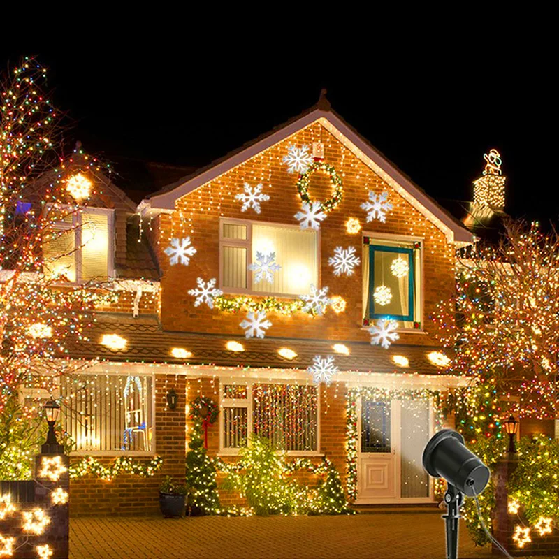 Уличный светильник со снежинками для сценического эффекта, водонепроницаемый, садовый пейзаж, квадратный, для рождественской вечеринки, лазерный проект, ЕС, США, AC85-265V, волшебная лампа