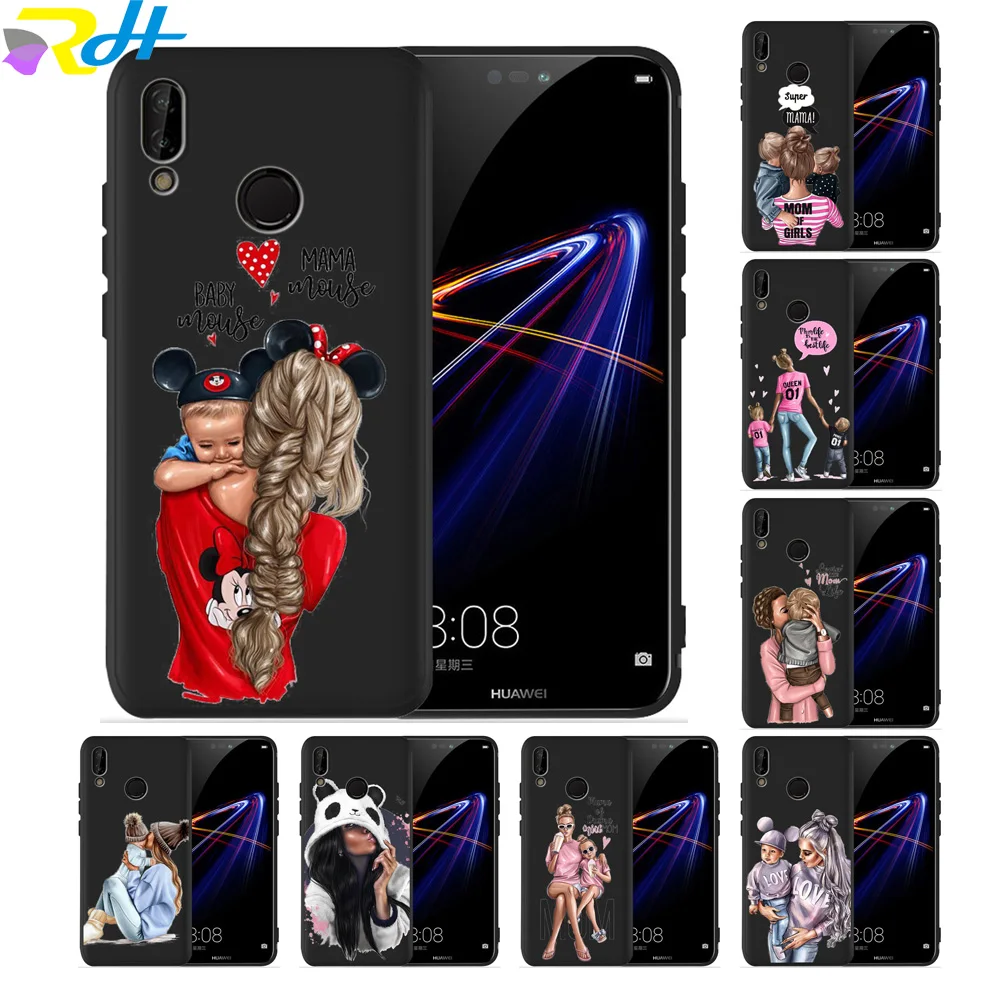 

For funda Huawei P20 lite case Baby Mom Girl black TPU cases for Huawei P8 lite 2017 Coque Etui for P20 P30 Pro P smart cover