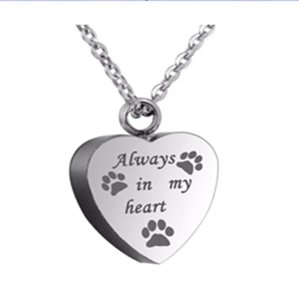 Always In My Heart домашнее животное лапа ожерелье с кремационной урной для собаки ясень ювелирные изделия памятный сувенир кулон с бесплатной гравировкой