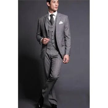 

2018 light grey wedding suits for men slim fit groomsmen notched lapel tuxedo two-button men suit 3 pieces gray groom mens suits