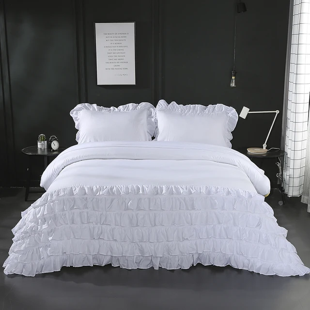 Cheap 3 Pcs Pleated Lace White Duvet Cover Set US Queen King Size Bedding Set Luxury Ruffles Soft Bed Set (No Filling,No Sheet) Cheap 3 Pcs Pleated Lace White Duvet Cover Set US Queen King Size Bedding Set Luxury Ruffles Soft Bed Set (No Filling,No Sheet)