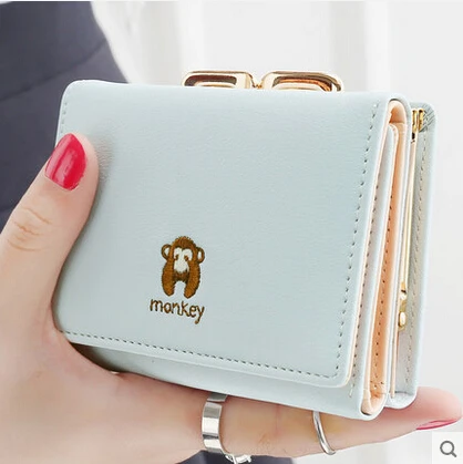 New Fashion Lovely Money Pattern Women Wallets Short Hasp PU Leather Money Bag Wallet Ladies Clutch Cute Coin Purse Card Holder - Цвет: Синий