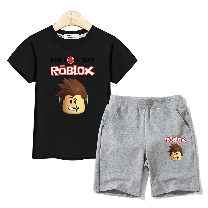 

Baby boys costume fashion short sleeve suit kids 2 pcs set Roblox tops +pant girl clothes print T-shirt + shorts kid sets 3-14y