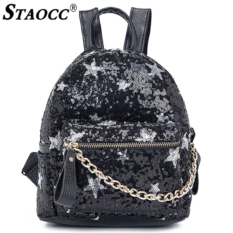 

Shining Women Sequins Backpack Chain School Bag Teenage Girls Large Capacity Travel Bags Female Portable Party Mini Shoulder Bag