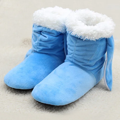 Новинка; Зимние теплые плюшевые домашние тапочки с милыми ушками; мягкие удобные женские тапочки; однотонная хлопковая домашняя обувь - Цвет: Небесно-голубой
