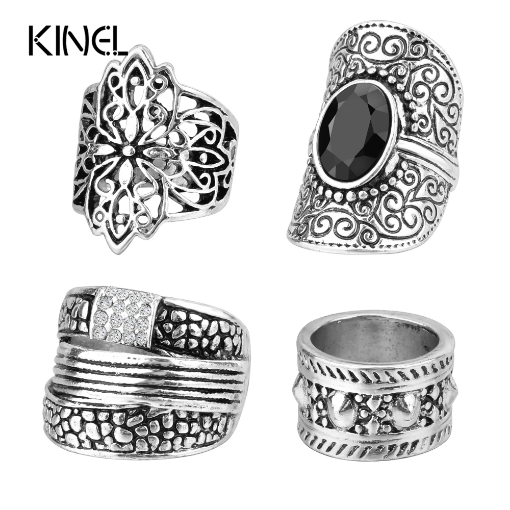 Kinel Silver Color Knuckle Ring 4Pcs/Sets Bohemian Jewelery Mosaic