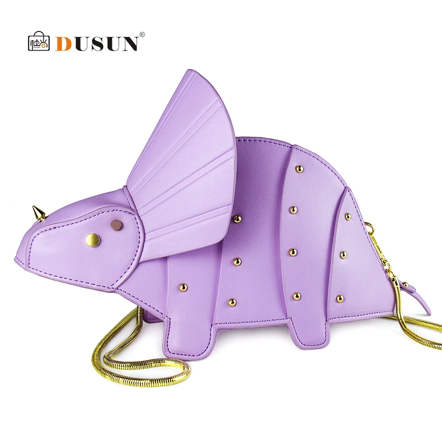 DUSUN Women Cute Cartoon Bag Chain Triceratops Shape Shoulder Messenger Bag for 2018 Girls Mini Rivet Crossbody Bags Purse Sac