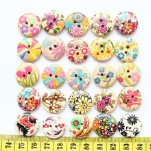 500 шт разноцветный кнопки деревянные пуговицы, красочные, цветочный орнамент 18 мм с цветочным рисунком пуговицы из натурального дерева D25