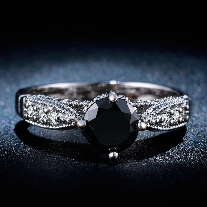 

black zircon Wedding Rings us size 6 7 8 stock paved cz zircon jewelry charm new fashion jewelry for women Engagement Ring
