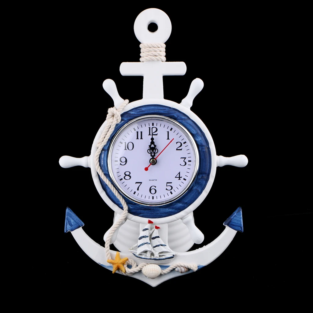 WALL CLOCK WELCOME ABOARD NAUTICAL BLUE & WHITE HANGING DECOR ORNAMENT CRAFT