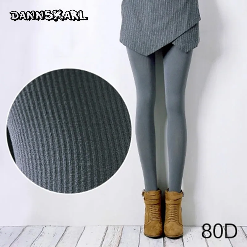 Women Autumn Winter Pantyhose Cotton Knitted Stocking Candy Color Chunky  Ribbed Knitted Leggings Warm Twist Striped