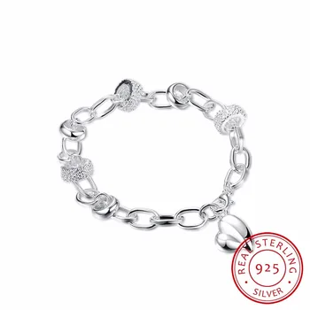 

Lekani Fashion Simple Silver Peach Heart Bracelet 925 Sterling Silver Fine Jewelry Bracelet Pulseiras For Women Free Shipping