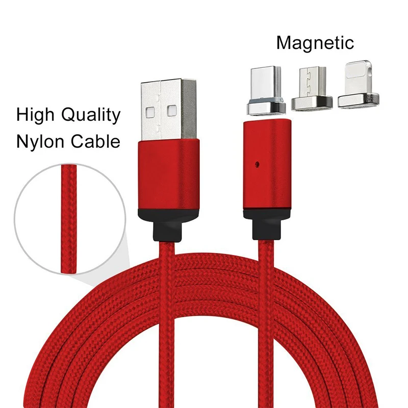 Магнитный зарядный кабель для телефона 1 м с разъемом Type C/Micro USB/IOS 3 в зарядки и