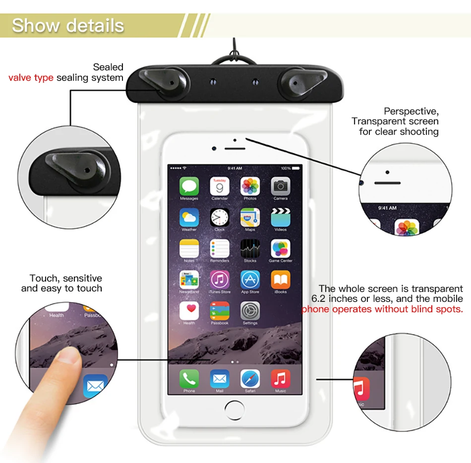 !ACCEZZ PVC Waterproof Phone Case Bag 6 inch For iPhone XR Xiaomi Huawei Samsung Swimming Outdoor Mobile Phone Pouch Cover Case (6)