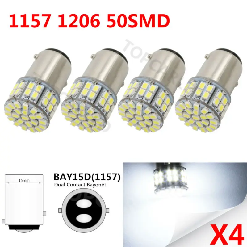 Новинка 10X 1157 1156 bay15d лампочка 50smd 1206 led COB светильник P21/5 Вт стоп-сигнал фонарь