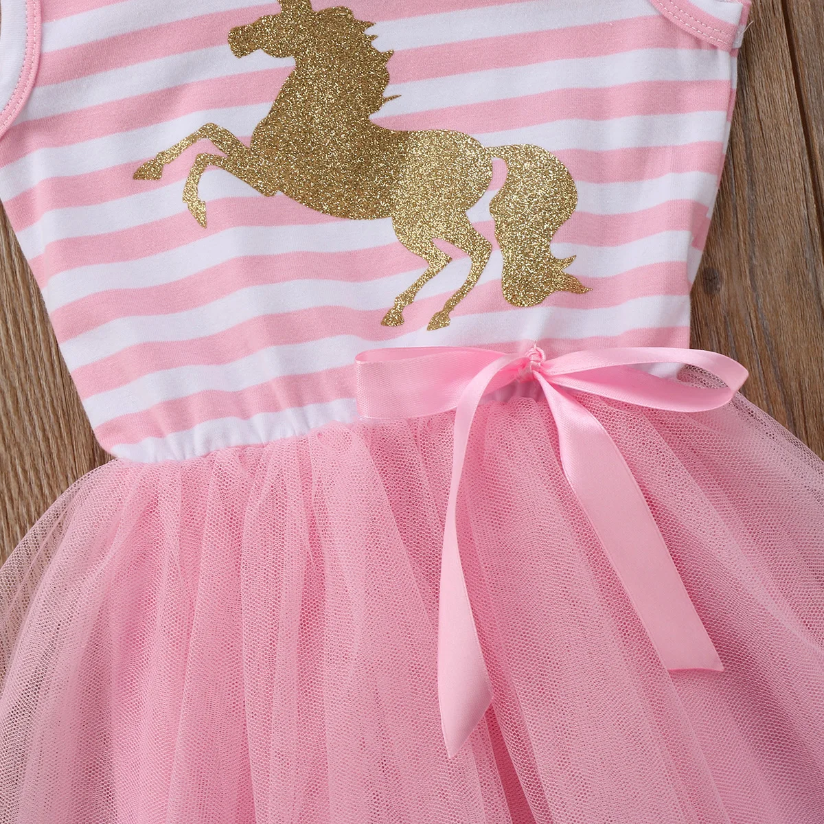 Kid Princess Baby Girl Dress Sleeveless Striped Unicorn Bow Pink Tulle Party Wedding Tutu Dresses