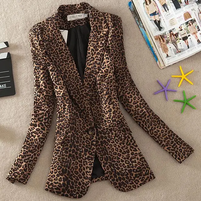 Plus Size 3XL!Women Blazer Leopard Print Suit Jacket One Button