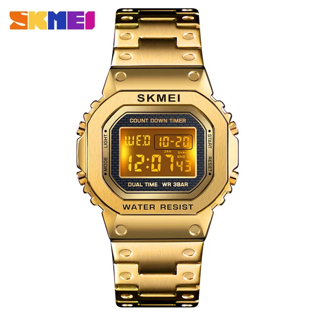 SKMEI модные парные цифровые часы Секундомер Календарь светящиеся наружные часы водонепроницаемые наручные часы Reloj Mujer 1456 1433 - Цвет: Gold-L