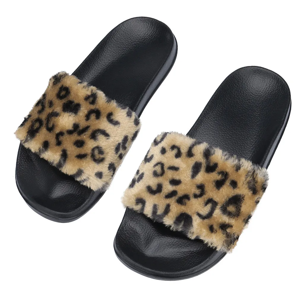 

Fashion New Shiny Diamond Slipper Women Furry Home Slipper Flat Shoes Women Leopard Pink Eu 36-41 Flip Flop Women Hot chinelo #8