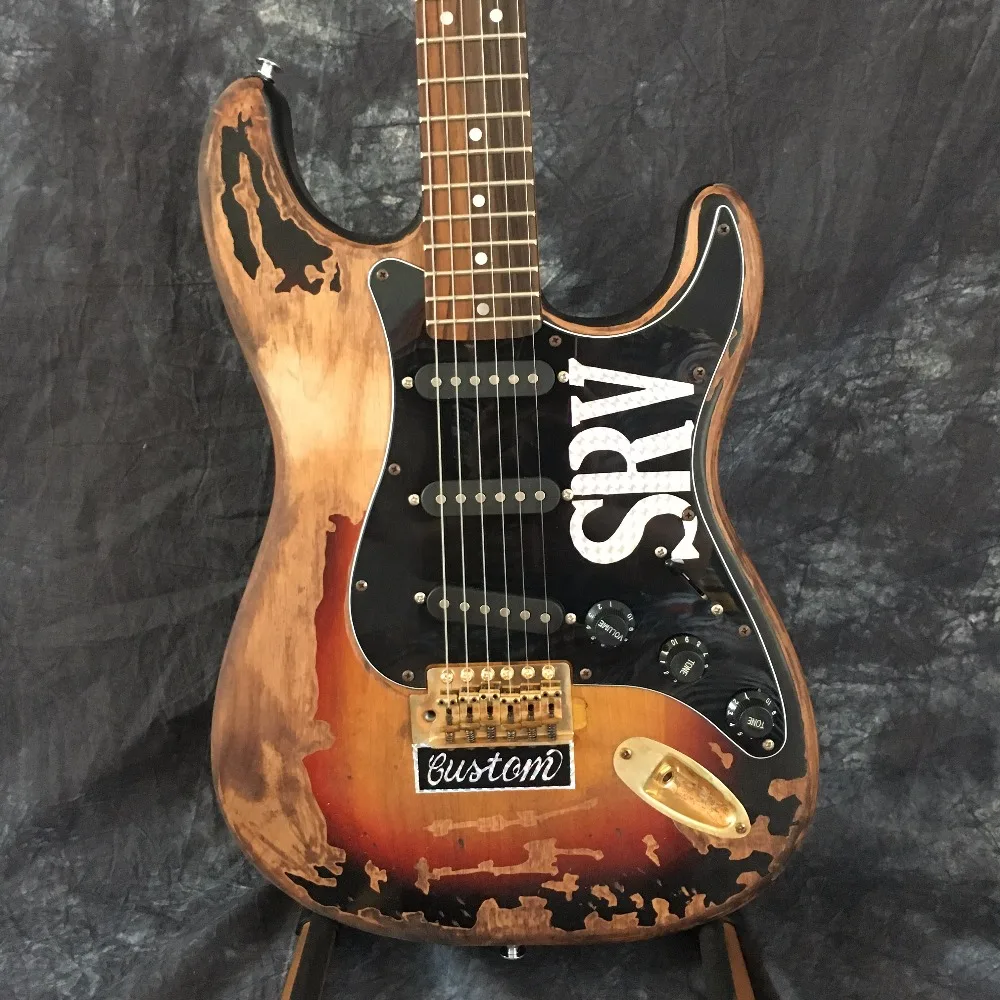 New style, high quality relic remains ST electric guitar, handmade SRV aged Relic Electric guitar, Vintage Sunbursti New style, high quality relic remains ST electric guitar, handmade SRV aged Relic Electric guitar, Vintage Sunbursti
