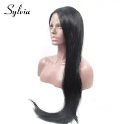 Sylvia 1b # черный термостойкие волокна волос для женщина натуральный черный шелковистые прямые синтетические кружева спереди парики со