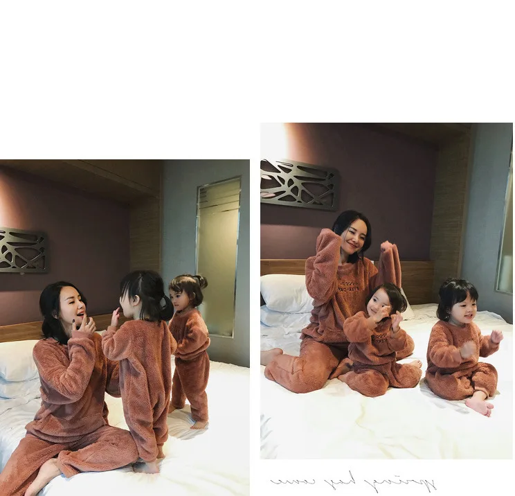 Мама и дочка; одинаковые пижамные комплекты Одежда для мамы и меня флисовая зимняя утепленная одежда с длинными рукавами для мальчиков; одежда для близнецов и сестер