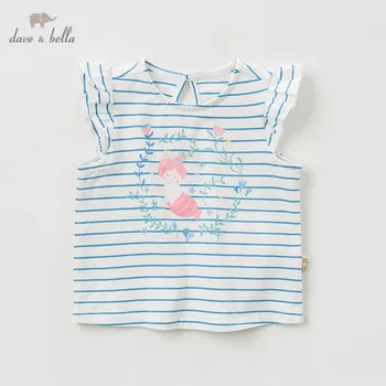 

DBZ10375 dave bella summer baby girls fashion T-shirt children cute cartoon tops girls high quality pullover kids lolita tees