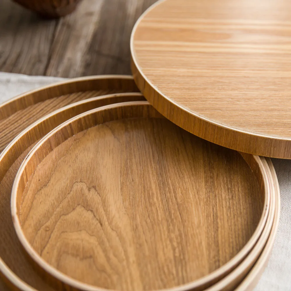

Retro Round DIY Handcraft Wood Dish Coffee Tea Fruit Tray Wooden Plate Serving Dish Storage Round Shape 21CM/24CM/30CM 3 Size