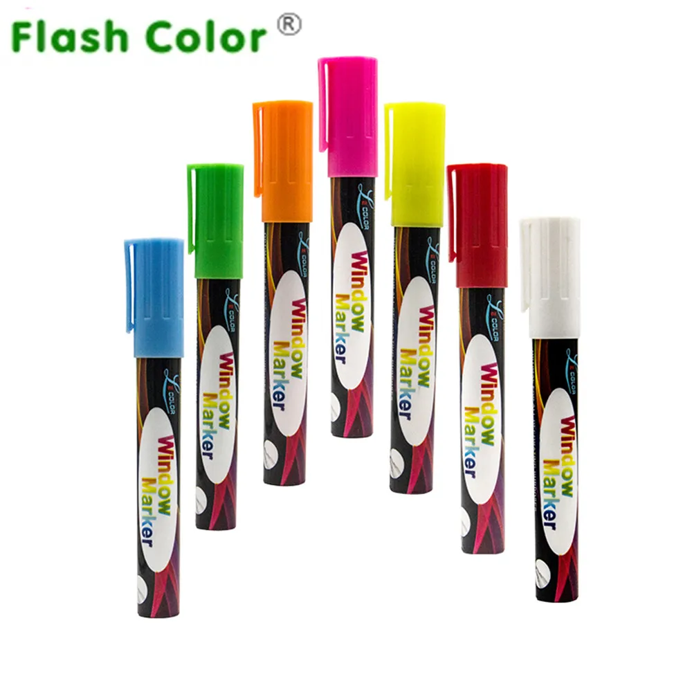 

Flashcolor 8pc/box LED Highlighter Liquid Chalk Marker Pens for School Art Painting 8 Colors Round&Chisel Tip 6mm 3mm