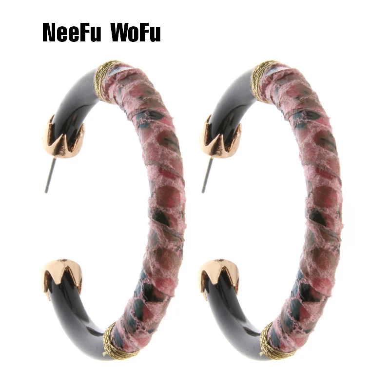 Серьги кольца NeeFuWoFu из кожи тигра полимерная Серьга для женщин черные большие