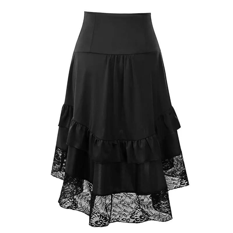 Пикантная юбка с кружевом, женская элегантная Асимметричная модная юбка с оборками и высокой талией, винтажная синяя Демисезонная женская черная Повседневная миди юбка