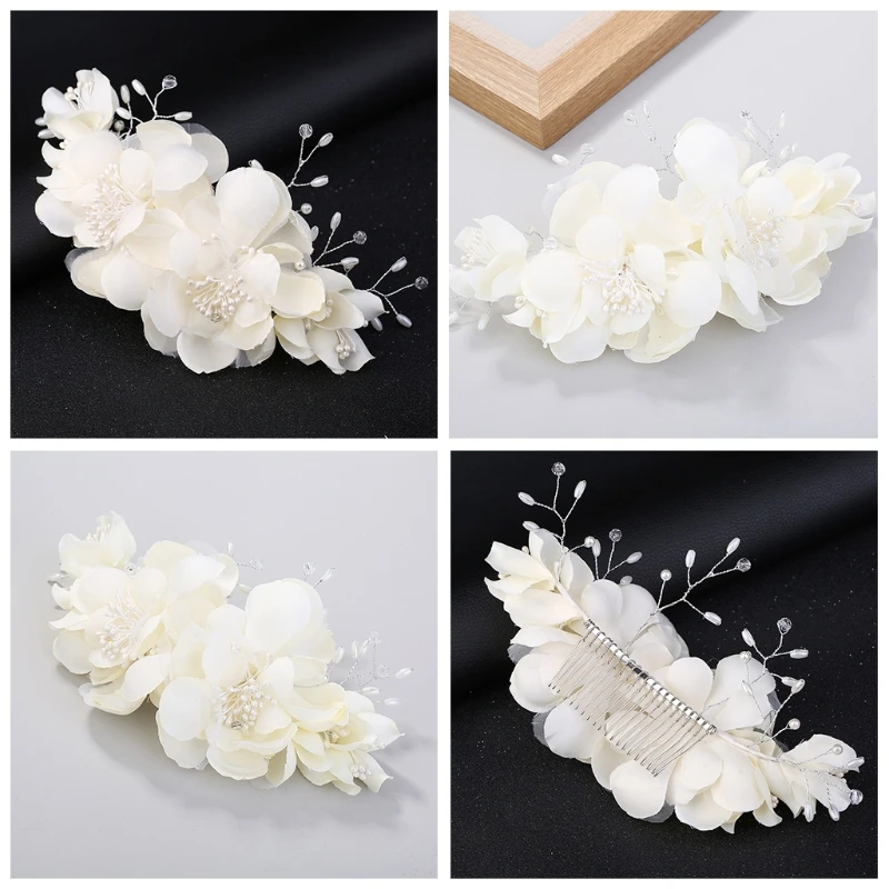 

Bride Comb Wedding White Simulation Flower Hair Accessories Headwear Floral Lace