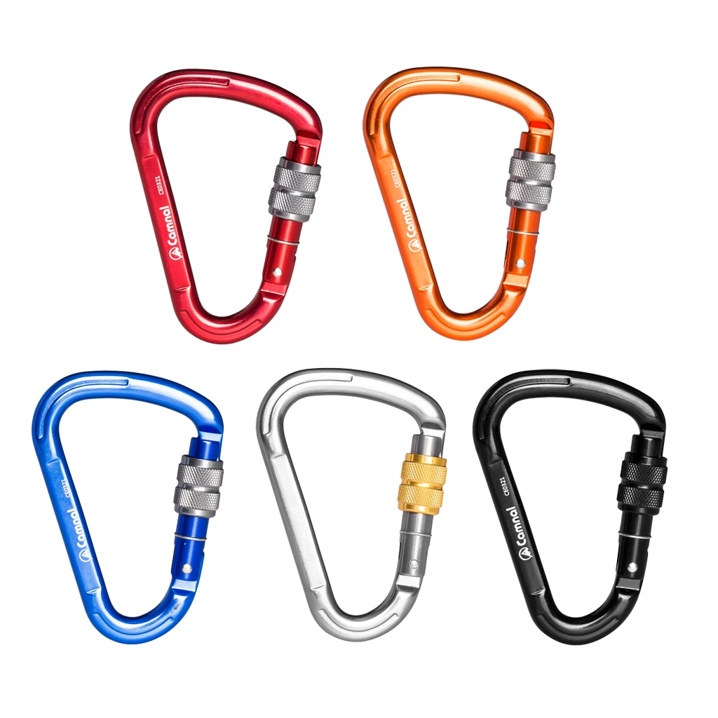 Buy 28KN Aluminum Screwgate Climbing Carabiner D Shape Auto Locking Carabiners