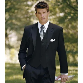

classic black men suits tuxedos for men notched Lapel men Wedding suits grooms suits three piece Suit (Jacket+Pants+vest