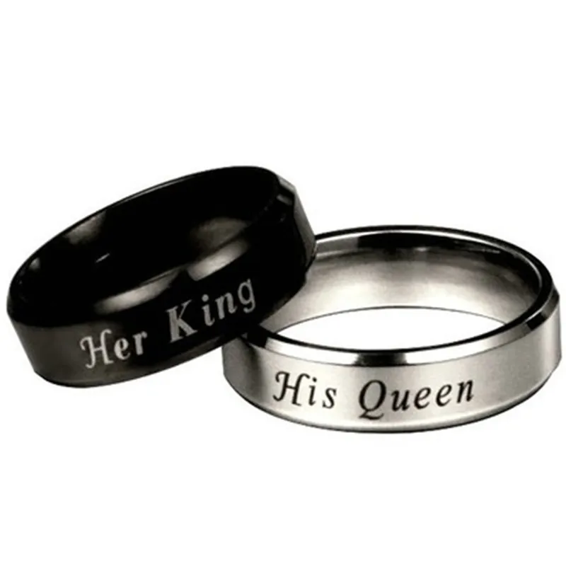 buy 2019 Letter Her King His Queen Ring Stainless Steel Couple Rings Titanium Steel Ring For Men Women Jewelry Dropshipping