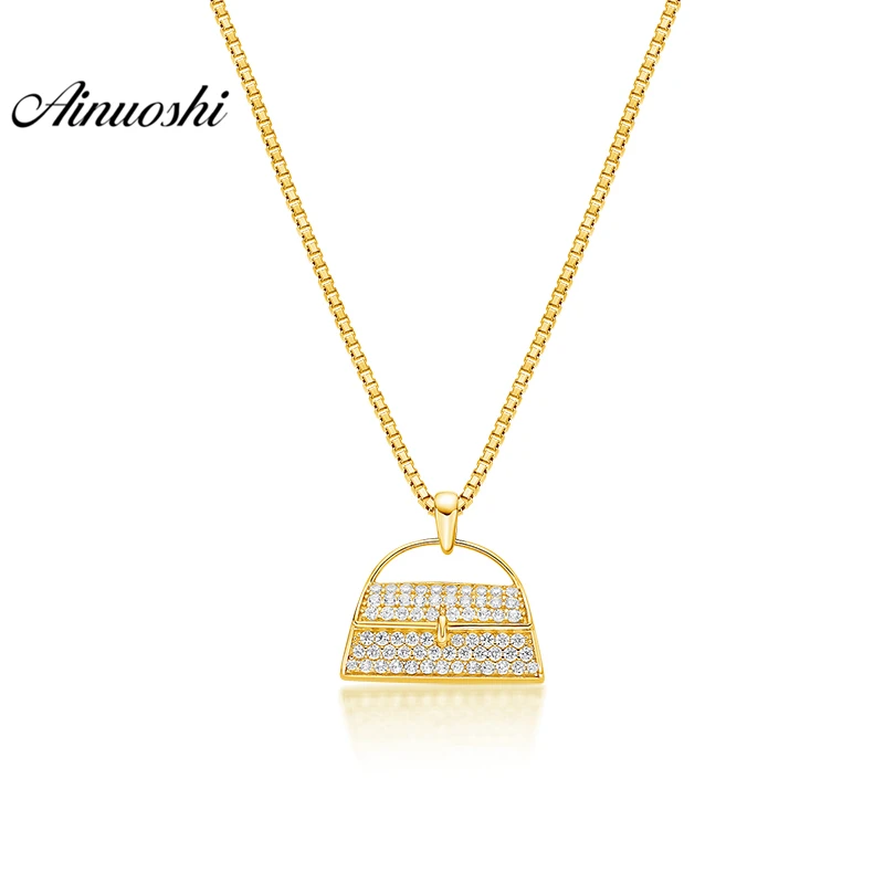 

AINUOSHI 10K Solid Yellow Gold Pendant Trendy Bag Pendant SONA Diamond Women Men Jewelry Lovely Bag Design 1.9g Separate Pendant