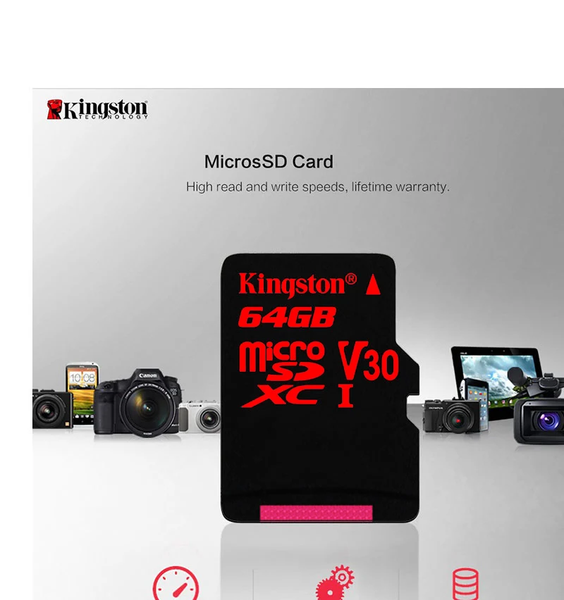 Kingston Micro SD карта 32 Гб 64 Гб 128 Гб карта памяти TF microSD красный HD 4K Экшн-камера карты памяти для Дрон для GoPro смартфон