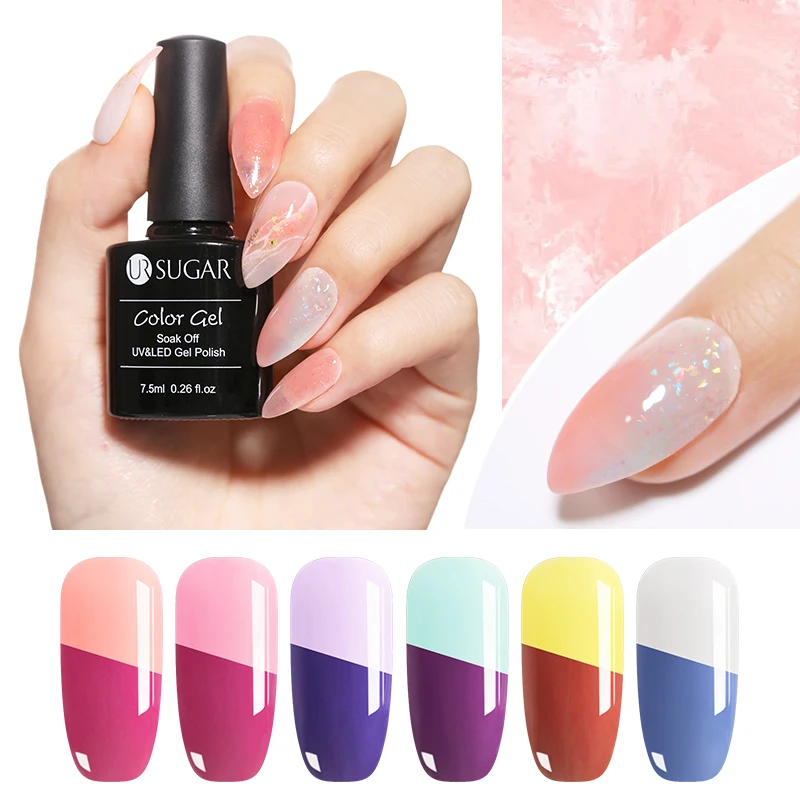 

UR SUGAR 7.5ml Light-sensitive Gel Polish Purple Pink Yellow Color Soak Off UV Gel Varnish Nail Art Gel Lacquer Color Changing