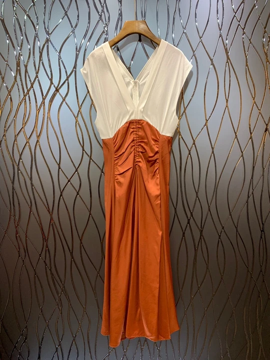 

Summer 2019 New Woman Deep V-collar Colour Mosaic Twisted Dress 624
