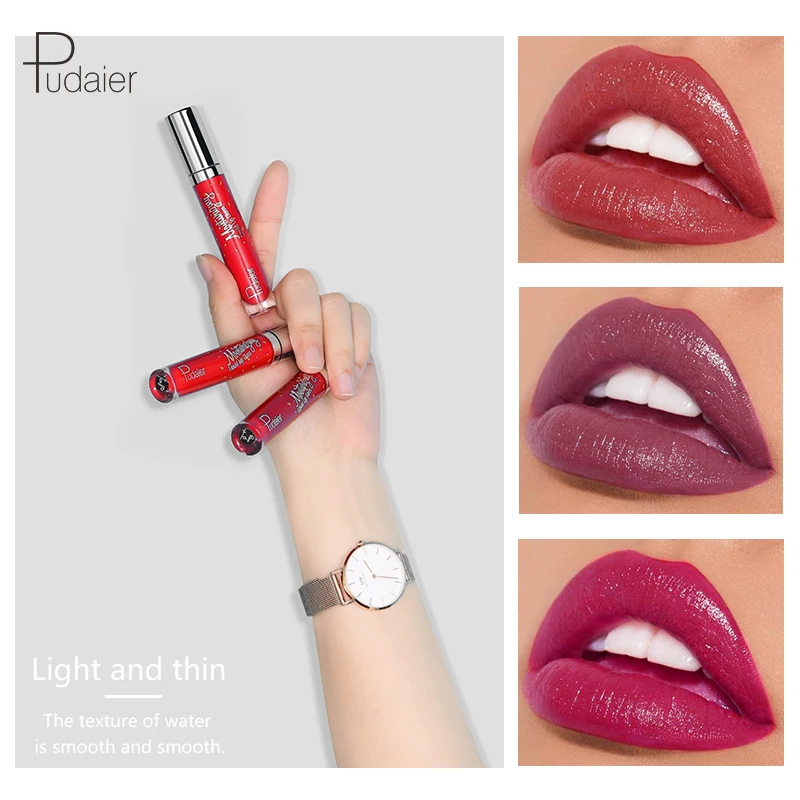 

Pudaier Moisturizer Liquid Lipstick Light Thin Water Shimmer Lipgloss Makeup Long-lasting Lip Tint Women Levre Rouge 12 Colors