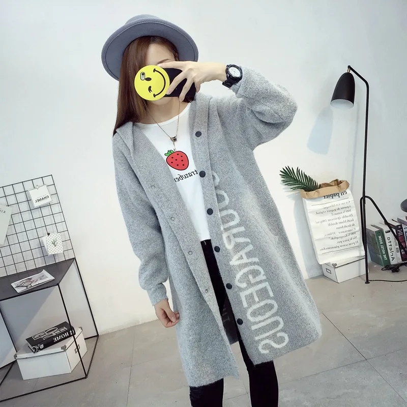

2018 Women Autumn Winter New Fashion Knit Cardigan Sweater Hooded Long Student Knit Cardigan Jaket Sweater Coat Thickening