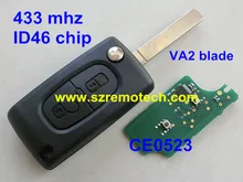 CE0523 Cheap 2 button flip remote key 433mhz with ID46 Chip VA2 307 Blade Fit For CITROEN C2 C3 C4 C5 C6 Car Alarm Keyless