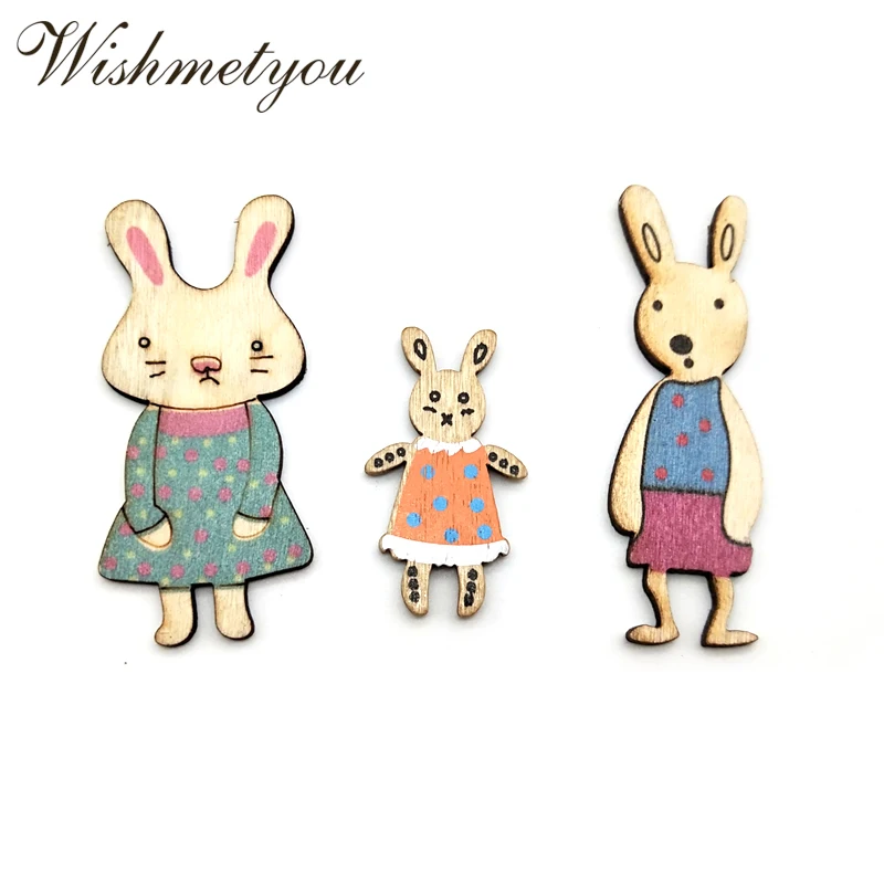

WISHMETYOU 10Pcs Colorful Rabbit Wooden Embellishments Diy Wood Slices Crafts Handmade Party For Kids Diy Decor Home Accessories