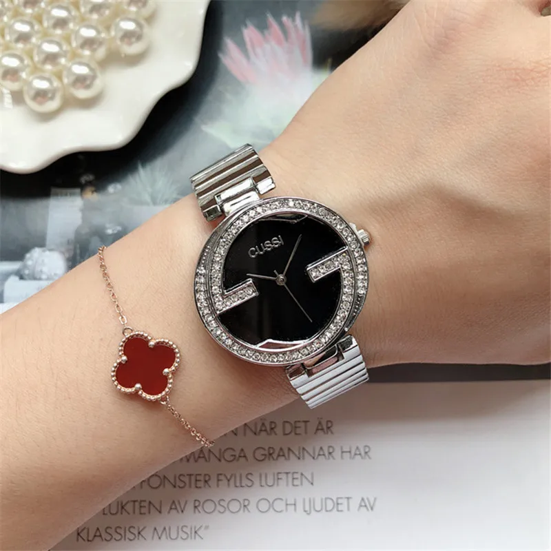Cussi Роскошные Брендовые женские часы, серебряные часы со стразами, уникальный дизайн, женские часы-браслет, повседневные кварцевые наручные часы reloj mujer