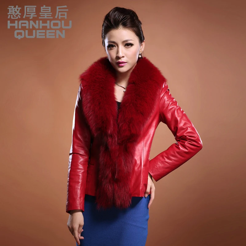 2012 new Ladies' Genuine leather jacket,Elegant Slim fox fur collar Real leather coat,Sheepskin jacket Free shipping FQ037A