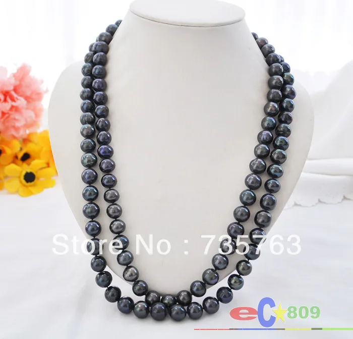 

xiuli 00644 AA++ 48" 10-11mm black round Freshwater cultured pearl necklace 14KGP