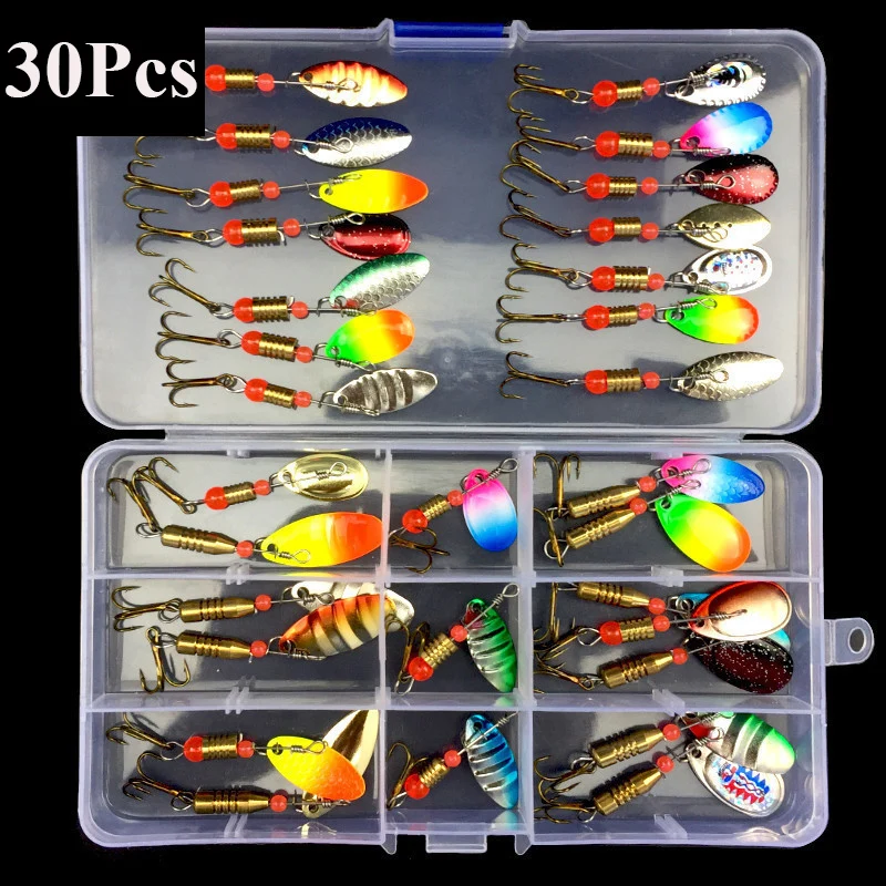 

GLEEGLING 30Pcs Fishing Lure Minnow Spoon Metal Lure Soft Bait Fishing Lure Kit Isca Artificial with Fishing Box